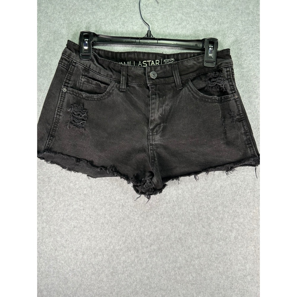 Vanilla Star Festival Shorts Womens 9 Black Distressed Frayed Denim Cut Offs